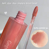 Pink lip gloss with brush and color swatch on a gray background