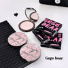 Makeup products with 'Gege Bear' branding on a white background