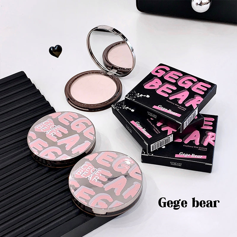 Makeup products with 'Gege Bear' branding on a white background