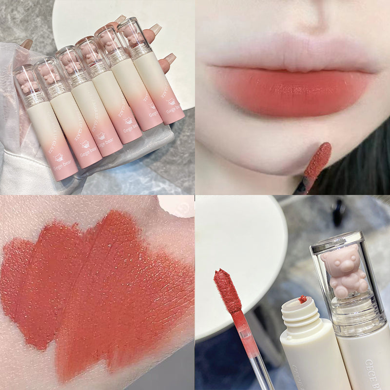 Collage of lip products including lipsticks, lip gloss, and swatches on skin.