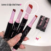 Hand holding three 'Love & Lip Hel Pen' with close-up of product, brand visible.