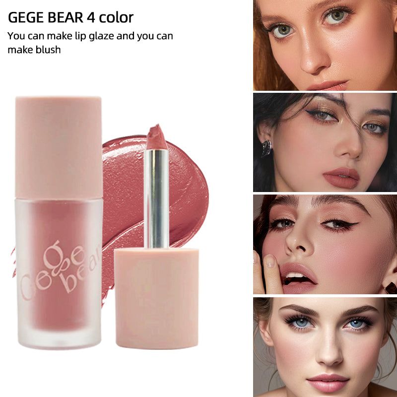 Cosmetic products with close-up shots of a woman's face applying makeup.