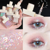 Collage of eye makeup products and glitter on eyes