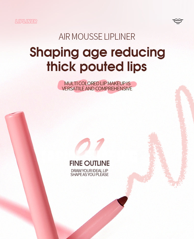 Air mousse lipliner with pink color on a light pink background