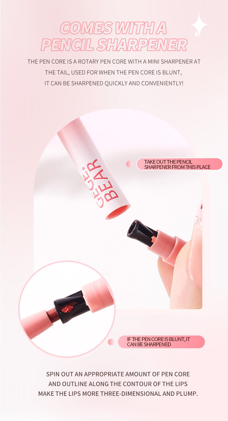 Lip liner with pencil sharpener on a pink background