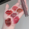 Lipstick swatches on arm with product name and color labels