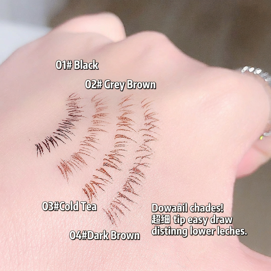 Eyelash extensions on a hand with color options labeled.